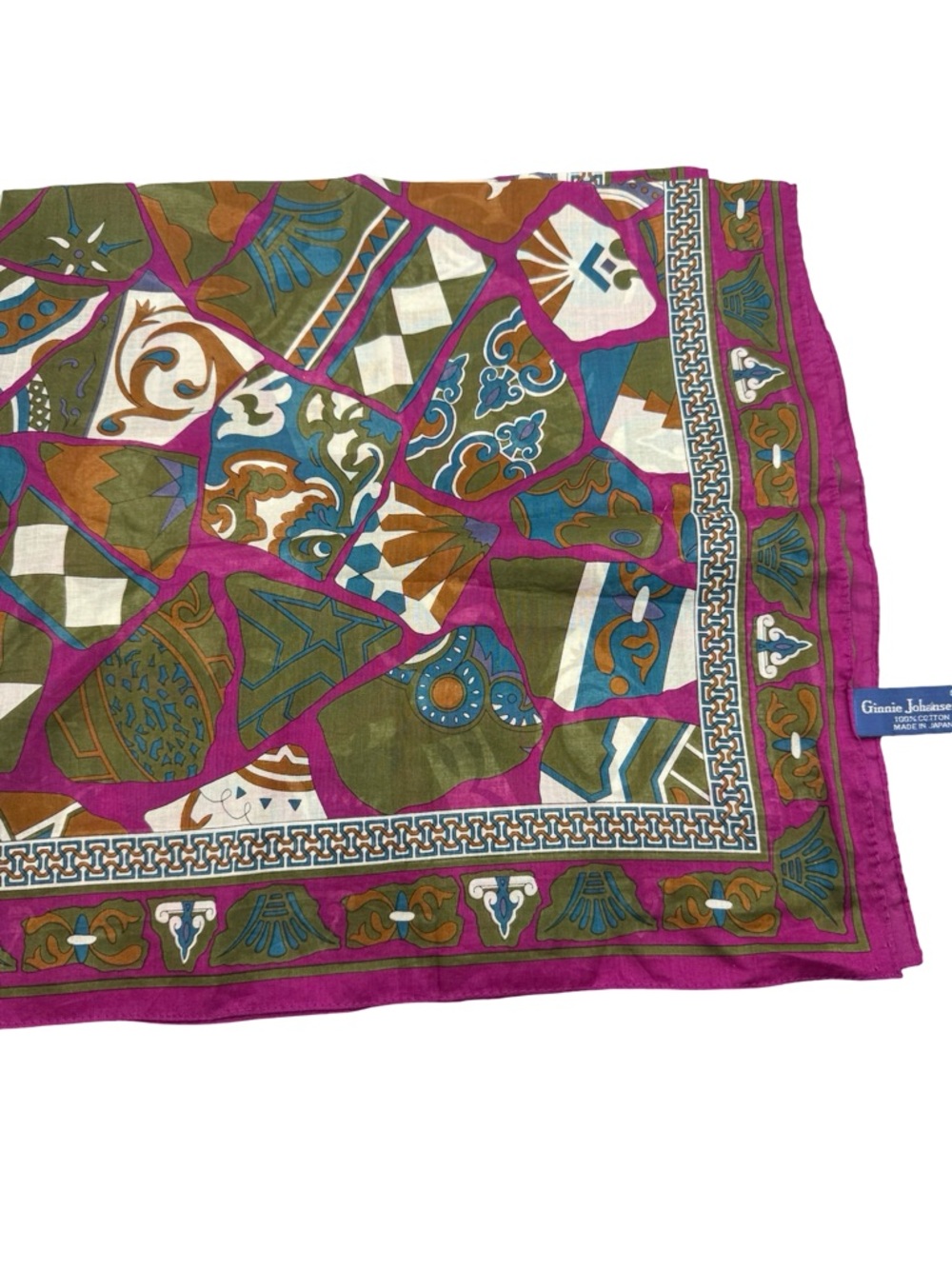 1980s Designer Purple Olive & Blue Cotton Scarf Bandanna